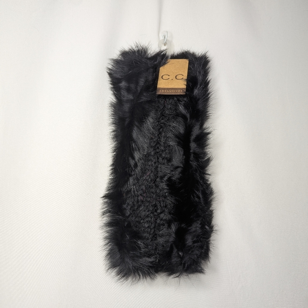 New C.C Cheveux Corp Womens Black Faux Fur Lined Cable Knit Headband One Size
